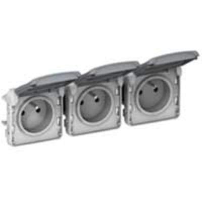 Prises 3x2P+T horizontal précâblées Prog Plexo composable Gris -