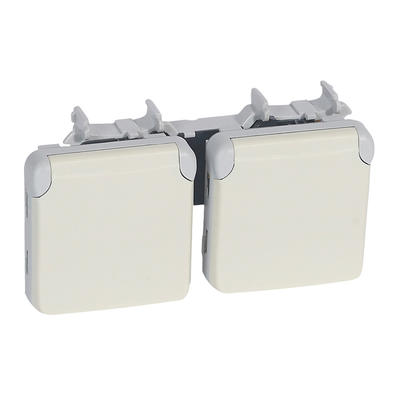 Prises 2x2P+T vertical précâblées Prog Plexo composable Blanc -