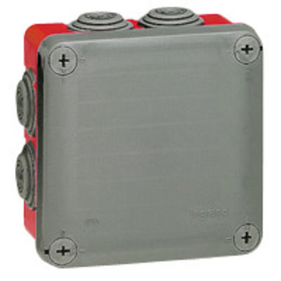Bte carrée 105x105x55 étanche Plexo Gris/rouge - embout (7) -IP5