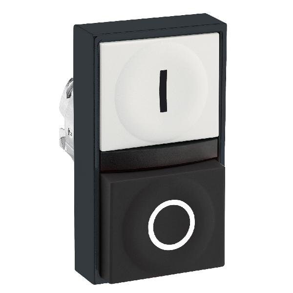 white flush/black projecting double-headed pushbutton Ø22 with marking