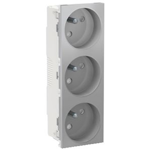 Prise triple 2P+T FR 45° Alu