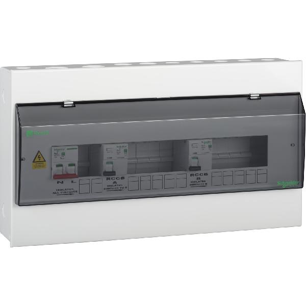 2+5+5 Resi9 metal consumer unit - smoked front - 1 x 100A Sw + 2 x 100A RCCB