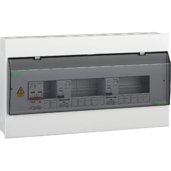 2+5+5 Resi9 metal consumer unit - 1 x 63A Sw + 2 x 63A RCCB