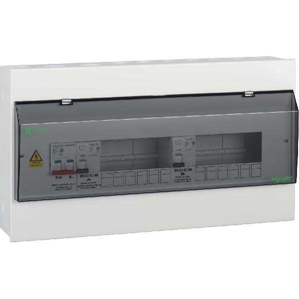 6+6 Resi9 metal consumer unit - smoked front - 2 x 63A RCCB