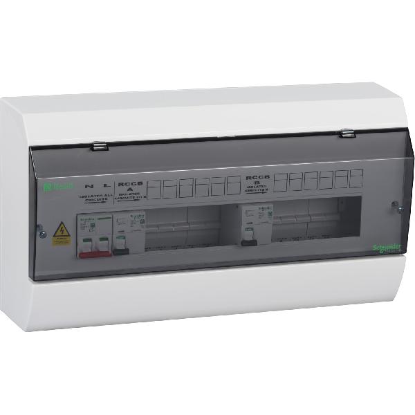 6+6 Resi9 consumer unit - smoked front - 2 x 63A RCCB