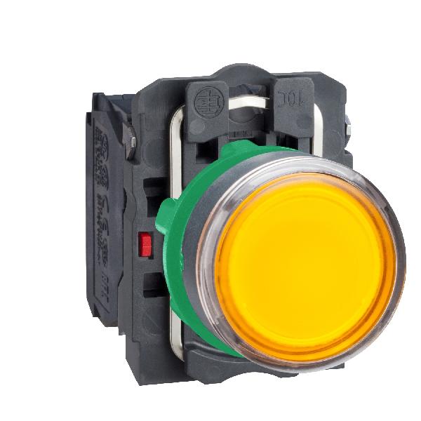 BOUTON POUSS LUMIN jaune diam 22 à impulsion affleurant 230 V 1O plus 1F
