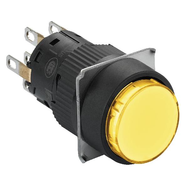 bouton-poussoir LUMIN jaune Ø 16 - à impulsion affleurant - 12 V - 2 OF