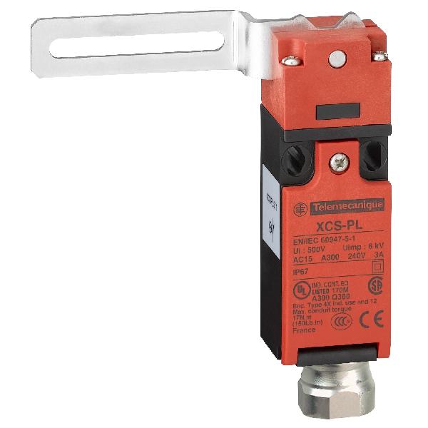 inter. de sécu. XCSPL - levier encastré coudé -vers la gauche-1NC+1NO-1/2"NPT
