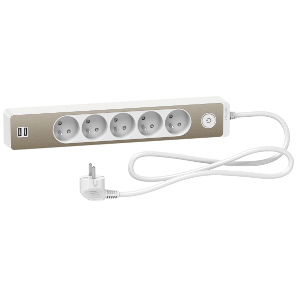 5x2P+T blc/bronze 2USB 1,5m