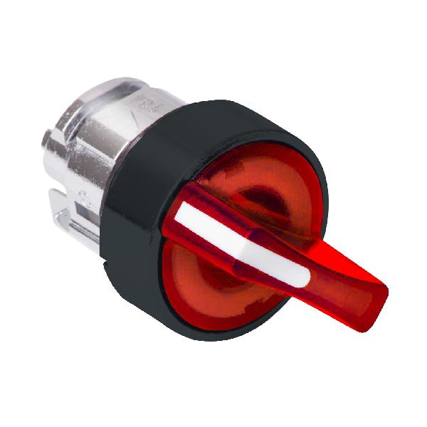 Tête selecteur LUMIN 2 pos redressement D G, rouge - métal noir