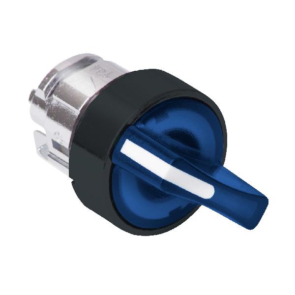 Tête selecteur LUMIN 2 pos redressement D G, bleu - métal noir
