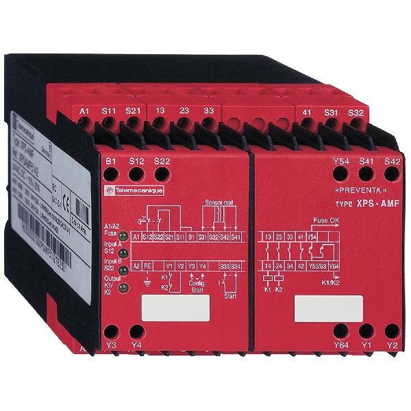 3 circuits de sécurité, 1 contact O, 2 sorties statiques, 24VCA/CC