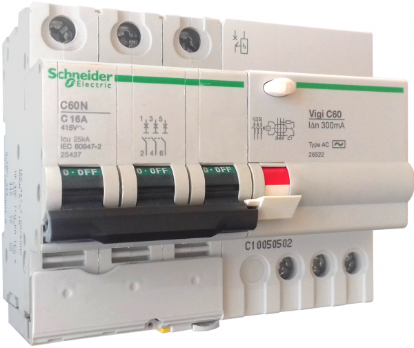 DISJ DIF C60N 3P C 10A 30mA AC 6000/10kA