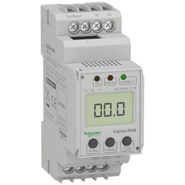 Residual current protection relay, VigiPacT RHB, B type, 30mA-3A, 100-250VAC/DC, DIN rail mounting