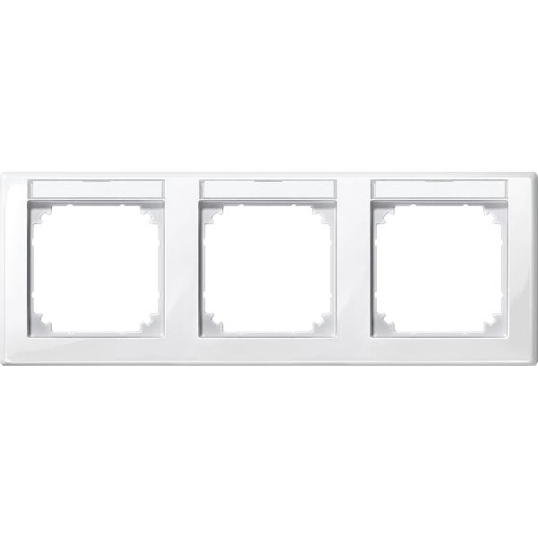 M-SMART frame, 3-gng w. label.bracket, horizontal installation, pol.wht., glossy